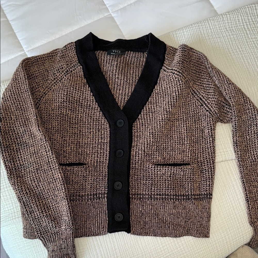 Vici Black and Brown Knit Cardigan